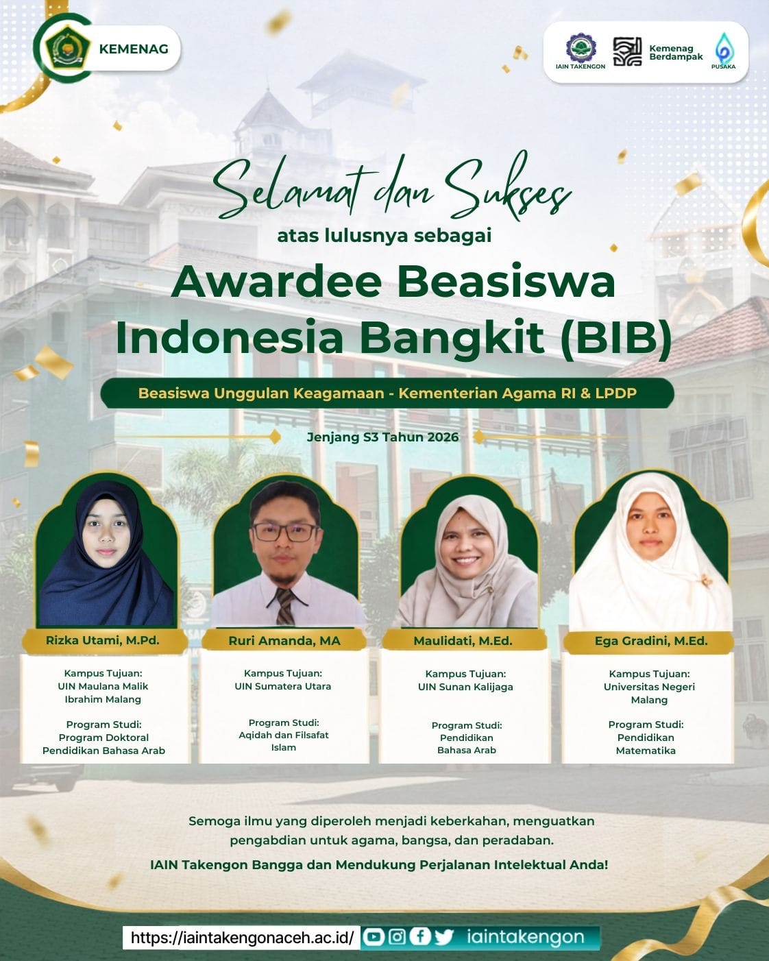 Empat Dosen IAIN Takengon Raih Beasiswa Indonesia Bangkit 2026 untuk Studi Doktor